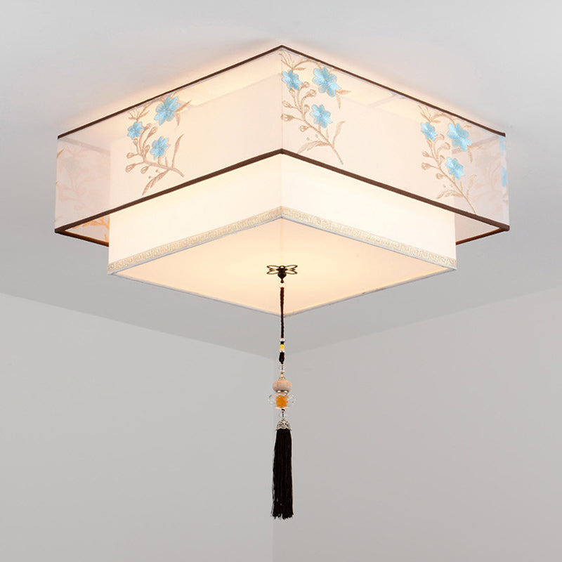 Geometric Fabric Flush Mount Light Fixture Modern White Flush Ceiling Light Fixture