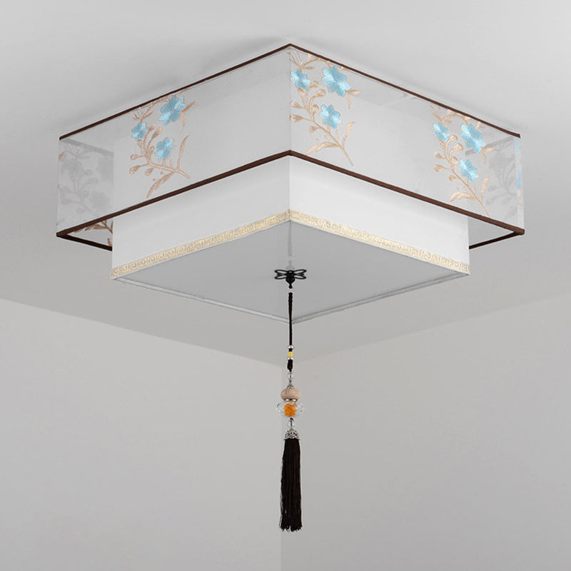Geometric Fabric Flush Mount Light Fixture Modern White Flush Ceiling Light Fixture