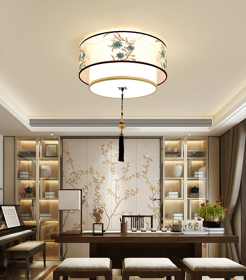 Geometric Fabric Flush Mount Light Fixture Modern White Flush Ceiling Light Fixture