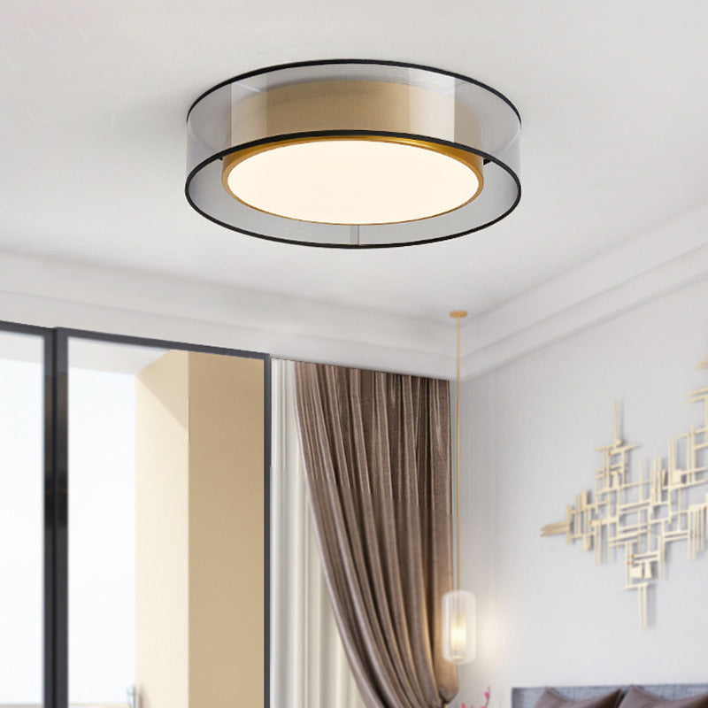 Plafonnier encastré à tambour en tissu moderne, plafonnier LED pour chambre à coucher en laiton
