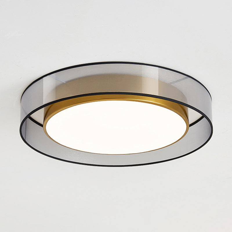 Plafonnier encastré à tambour en tissu moderne, plafonnier LED pour chambre à coucher en laiton