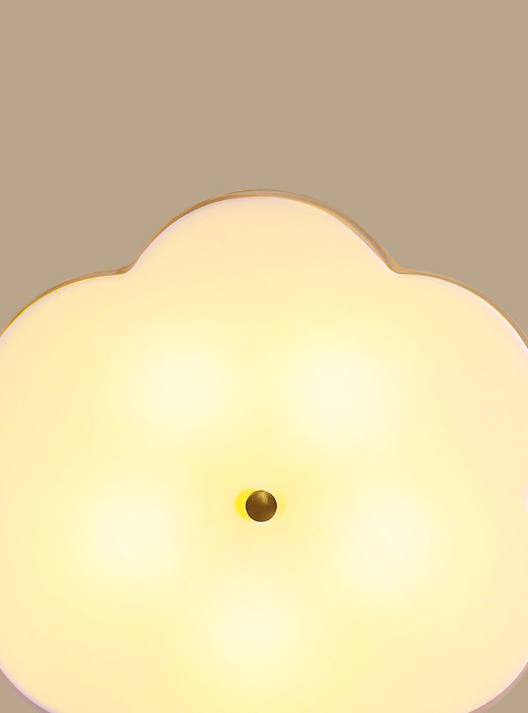 Lámpara de techo semiempotrada de tela rústica con montaje semiempotrado de flores