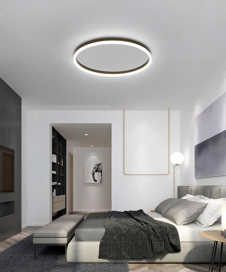 Minimalist LED Flush Mount Ceiling Light Black Circle Flush Ceiling Light Fixture with Metal Shade