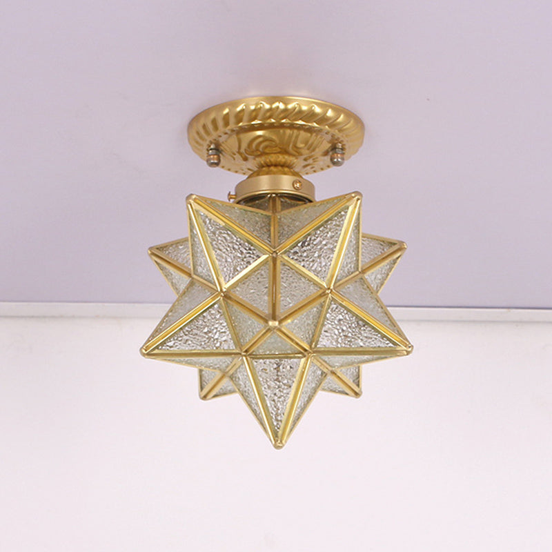 Cuivre en laiton en forme d'étoile lampe à chasse d'eau antique Verre de style 1