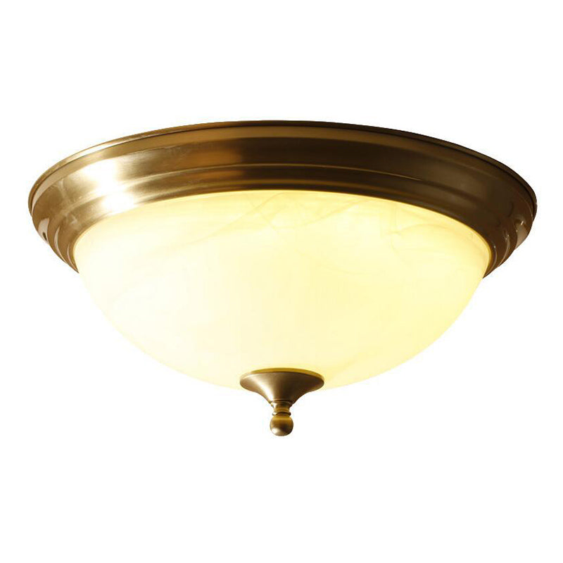 Flush Ceiling Light Traditional Domed White Glass Flush Mount Fixture in Brass for Bedroom