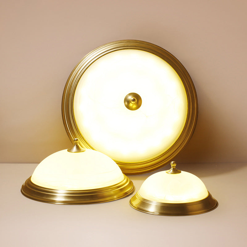 Flush Ceiling Light Traditional Domed White Glass Flush Mount Fixture in Brass for Bedroom