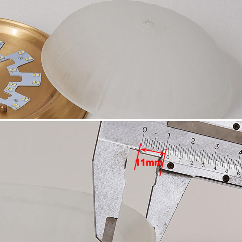 Flush Ceiling Light Traditional Domed White Glass Flush Mount Fixture in Brass for Bedroom