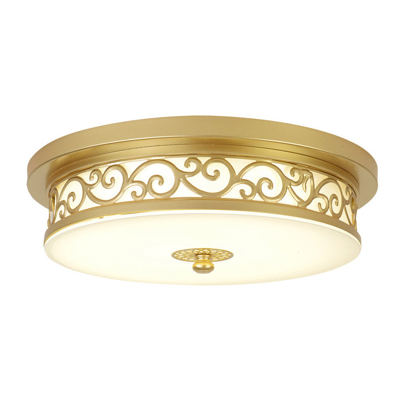 Drum Shaped LED Ceiling Lamp Traditional White Glass Flush Mount Lighting for Dining Room