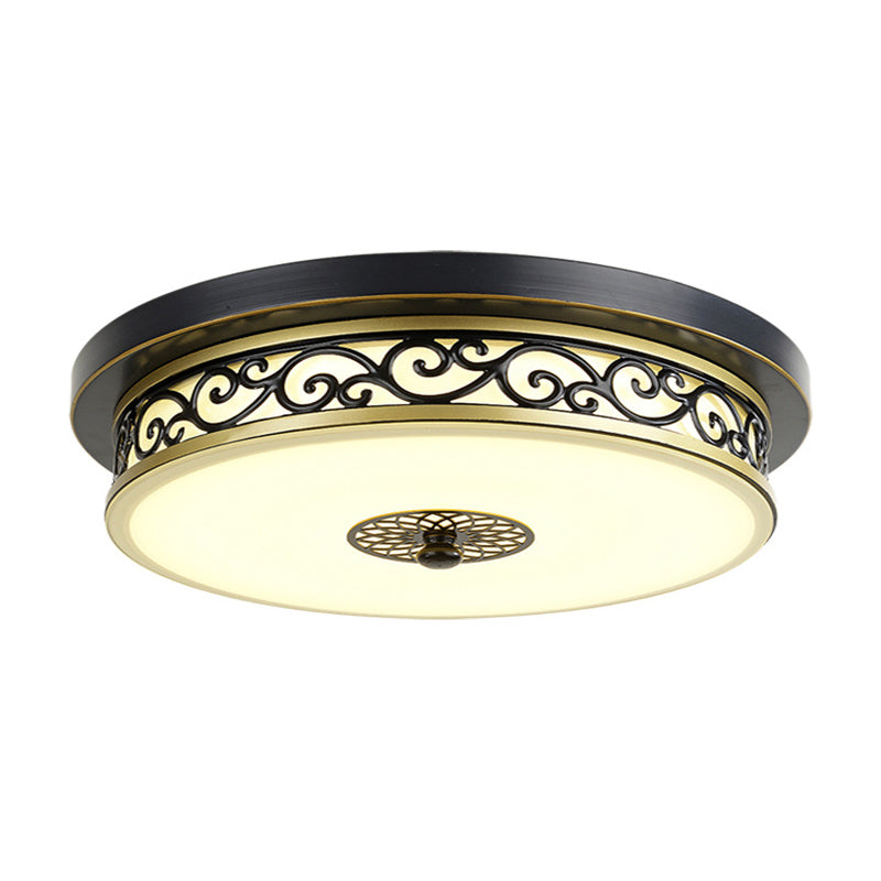 Drum Shaped LED Ceiling Lamp Traditional White Glass Flush Mount Lighting for Dining Room