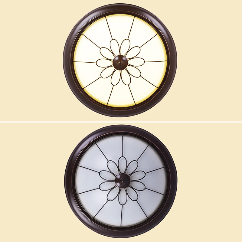 Koepelvormige plafondinbouwlamp in de hal, landelijke stijl, wit glas, zwart, inbouw LED-licht