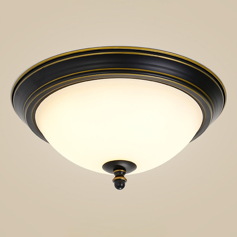 Opal Glass Dome Shaped Flush Light Fixture Vintage Study Room LED Ceiling Mount Lamp