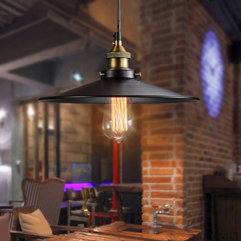 Black 1 Light Pendant Light Industrial Retro Tapered Shade Metal Hanging Lamp for Dining Room