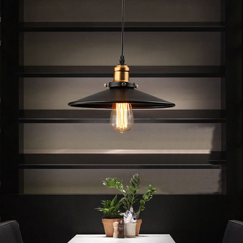 Black 1 Light Pendant Light Industrial Retro Tapered Shade Metal Hanging Lamp for Dining Room