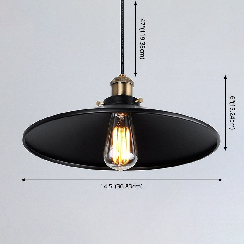 Black 1 Light Pendant Light Industrial Retro Tapered Shade Metal Hanging Lamp for Dining Room
