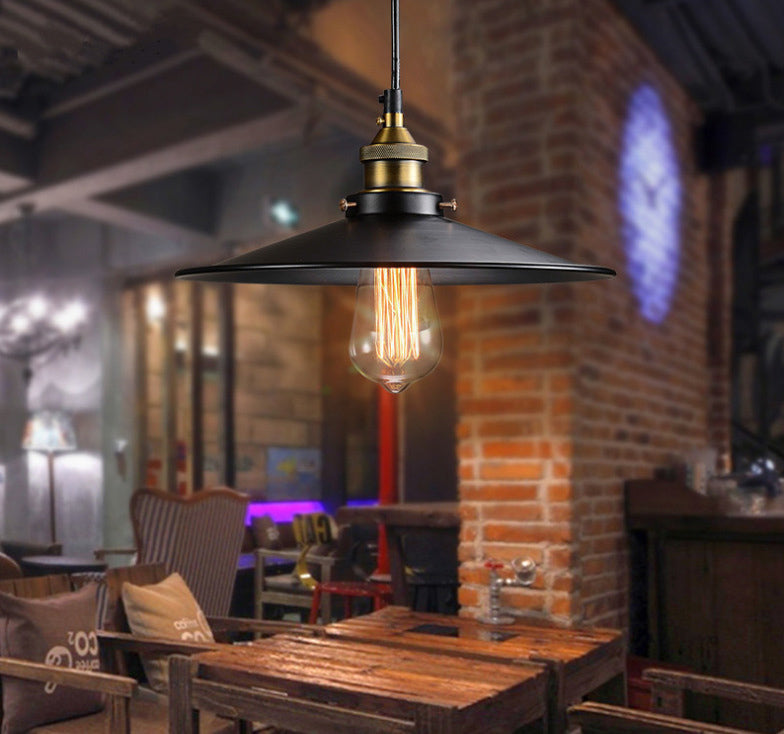 Black 1 Light Pendant Light Industrial Retro Tapered Shade Metal Hanging Lamp for Dining Room