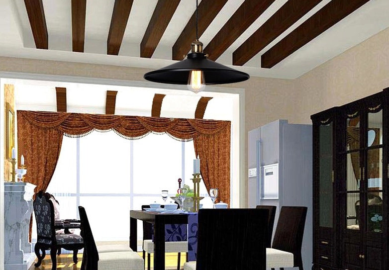 Black 1 Light Pendant Light Industrial Retro Tapered Shade Metal Hanging Lamp for Dining Room