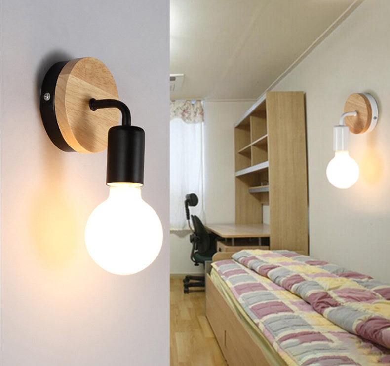 Modern Round Wall Sconce Lights Wood Wall Sconce Lighting for Bedroom