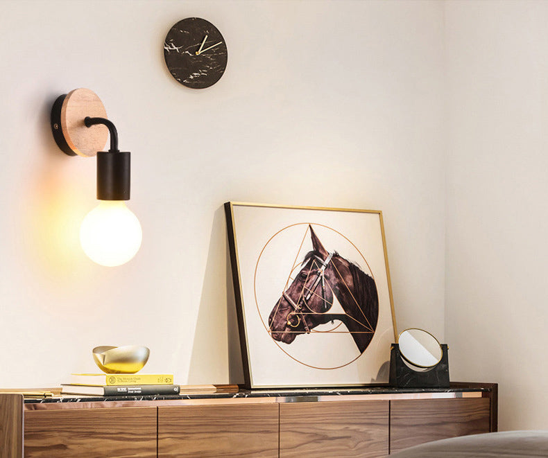 Modern Round Wall Sconce Lights Wood Wall Sconce Lighting for Bedroom