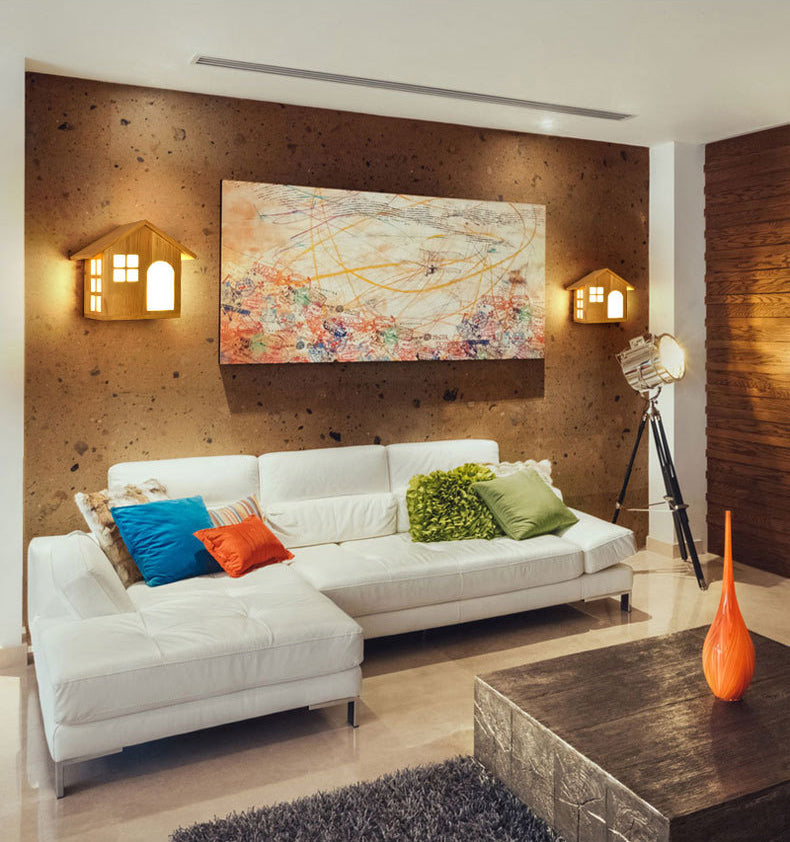 House Shape Wall Mounted Lamps Modern Simplicity Wood Wall Sconce for Living Room