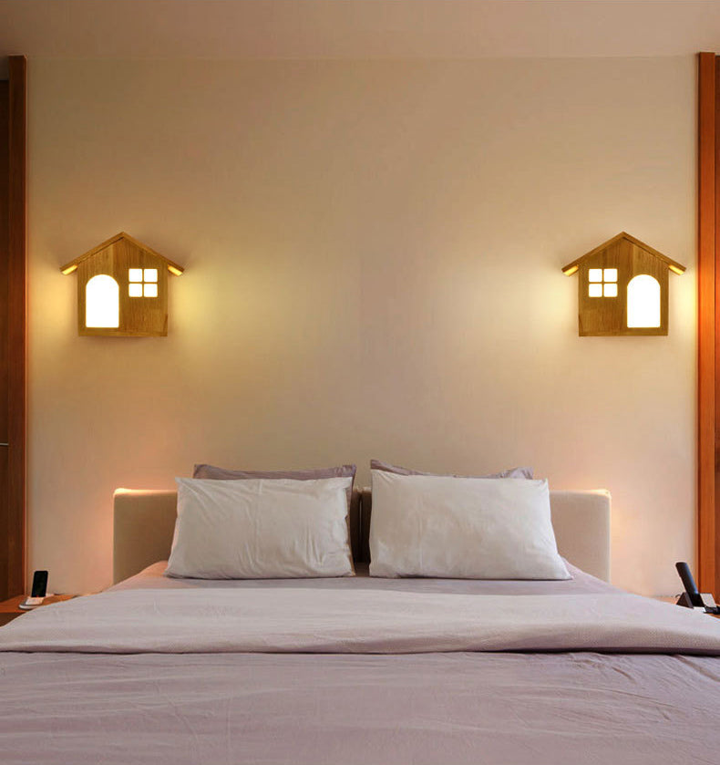House Shape Wall Mounted Lamps Modern Simplicity Wood Wall Sconce for Living Room