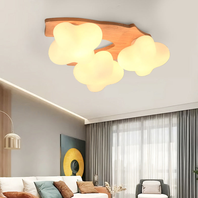 Creative Wooden Flush Mount Ceiling Light Frosted Glass Ceiling Mounted Fixture for Living Room