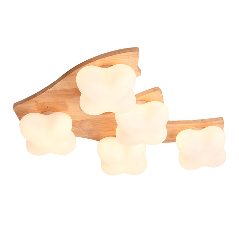 Creative Wooden Flush Mount Ceiling Light Frosted Glass Ceiling Mounted Fixture for Living Room