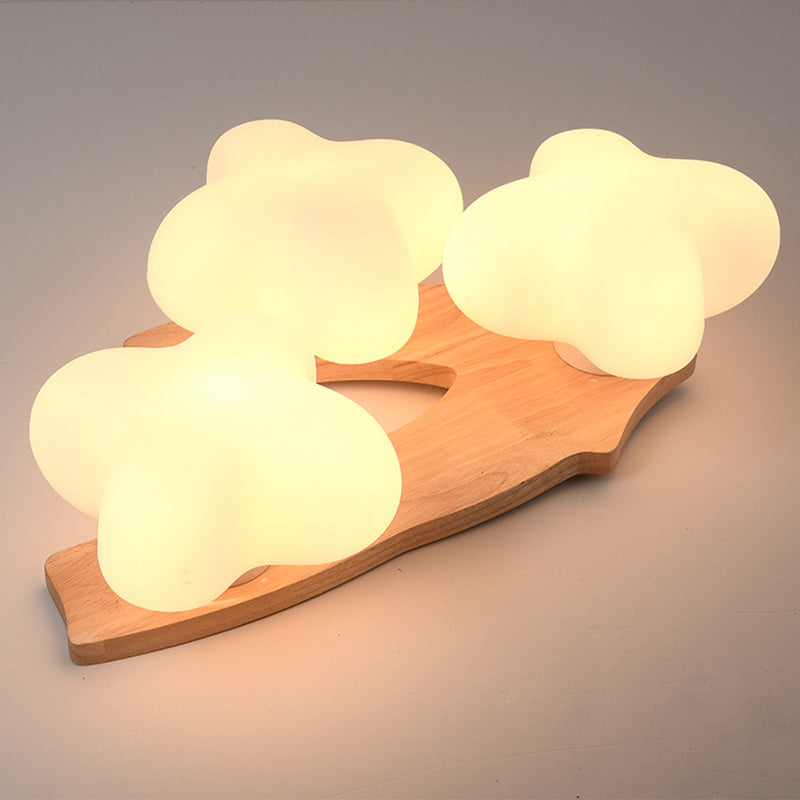 Creative Wooden Flush Mount Ceiling Light Frosted Glass Ceiling Mounted Fixture for Living Room