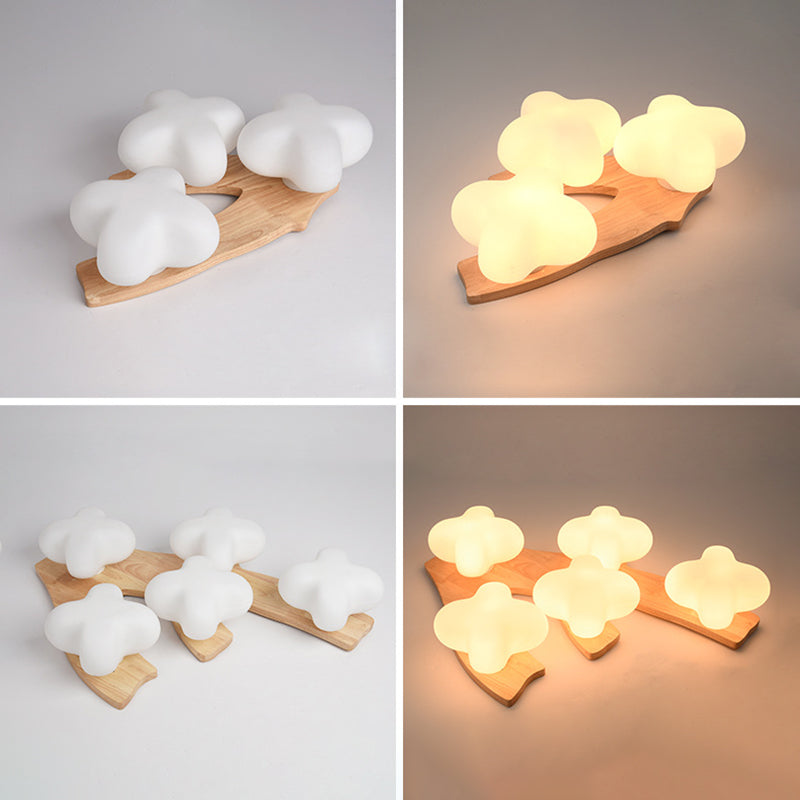 Creative Wooden Flush Mount Ceiling Light Frosted Glass Ceiling Mounted Fixture for Living Room