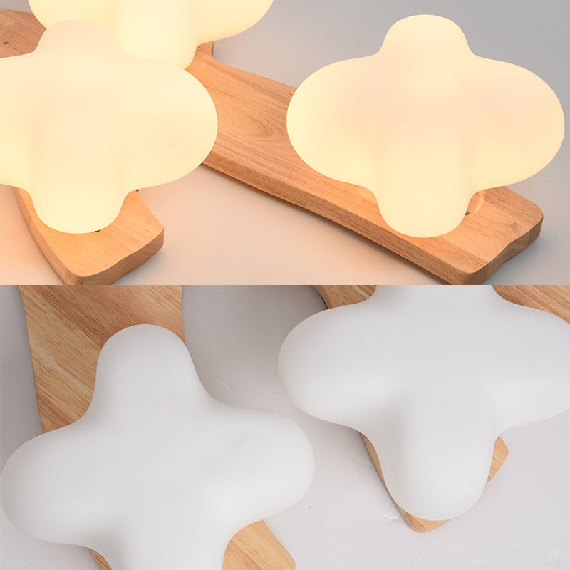 Creative Wooden Flush Mount Ceiling Light Frosted Glass Ceiling Mounted Fixture for Living Room