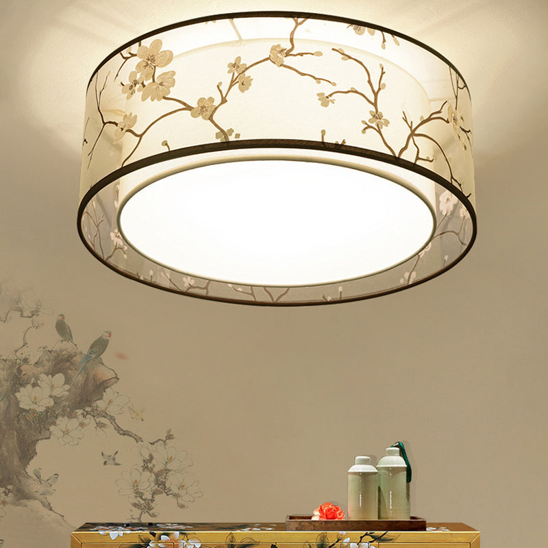 Stampato Tessuto Shade Flush Montaggio Country Style Camera Soffitta Flush Light con Acrylic Diffuser