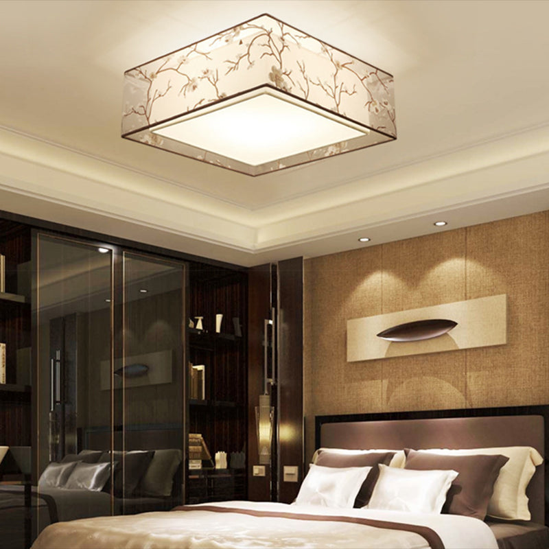 Stampato Tessuto Shade Flush Montaggio Country Style Camera Soffitta Flush Light con Acrylic Diffuser