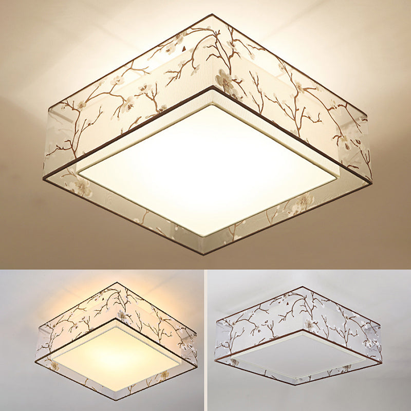 Stampato Tessuto Shade Flush Montaggio Country Style Camera Soffitta Flush Light con Acrylic Diffuser