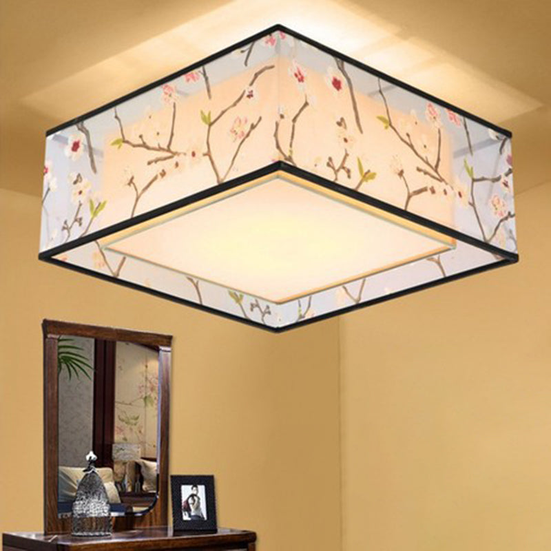 Stampato Tessuto Shade Flush Montaggio Country Style Camera Soffitta Flush Light con Acrylic Diffuser