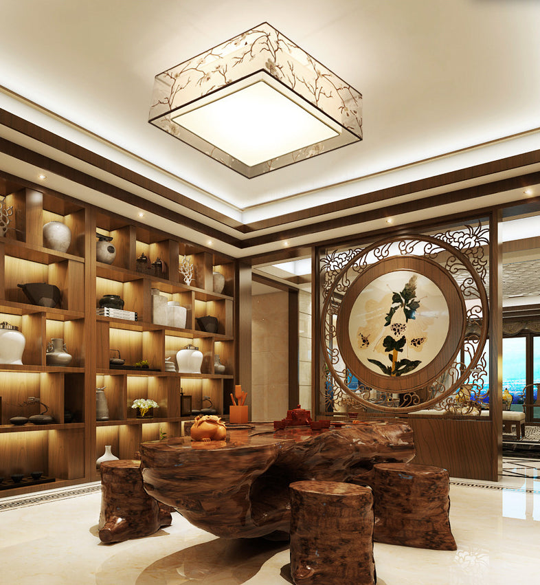 Stampato Tessuto Shade Flush Montaggio Country Style Camera Soffitta Flush Light con Acrylic Diffuser