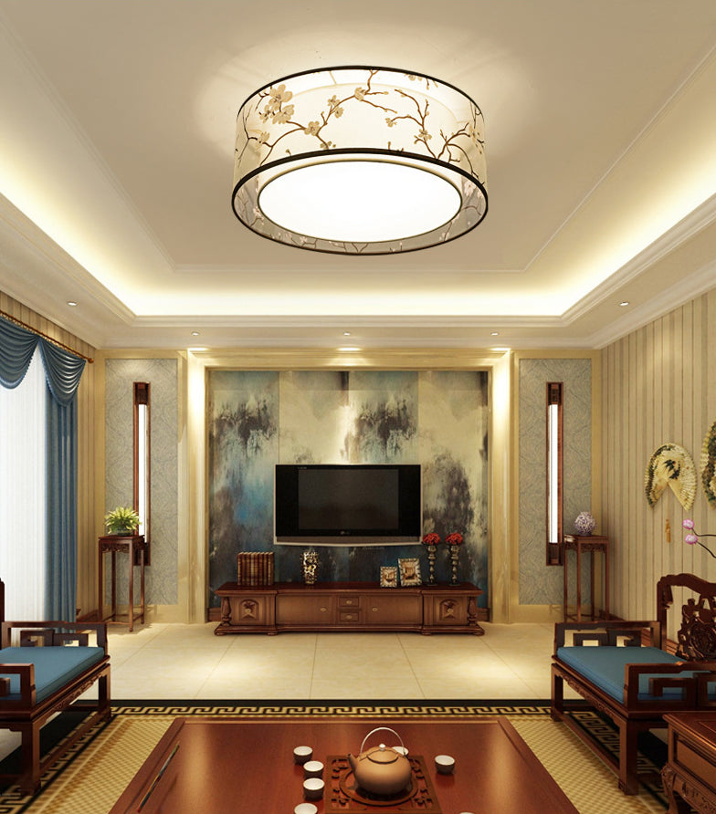 Stampato Tessuto Shade Flush Montaggio Country Style Camera Soffitta Flush Light con Acrylic Diffuser