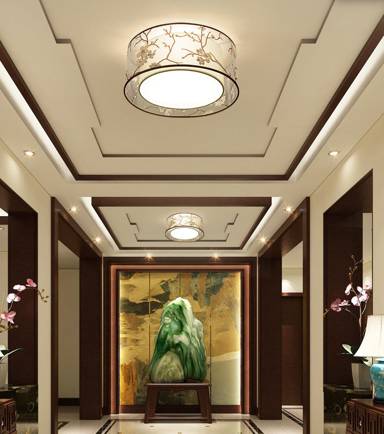 Stampato Tessuto Shade Flush Montaggio Country Style Camera Soffitta Flush Light con Acrylic Diffuser