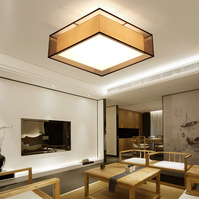 2-schermen stoffen plafondlamp rustieke woonkamer inbouwlamp in koffie