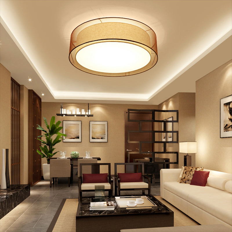 2-schermen stoffen plafondlamp rustieke woonkamer inbouwlamp in koffie