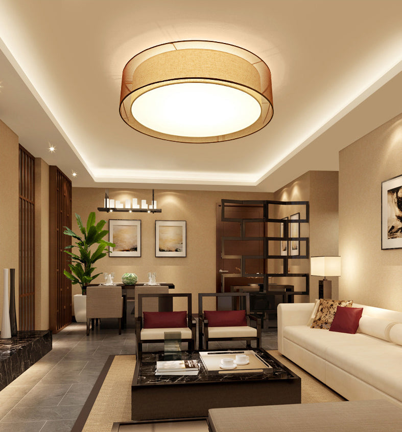 2-schermen stoffen plafondlamp rustieke woonkamer inbouwlamp in koffie