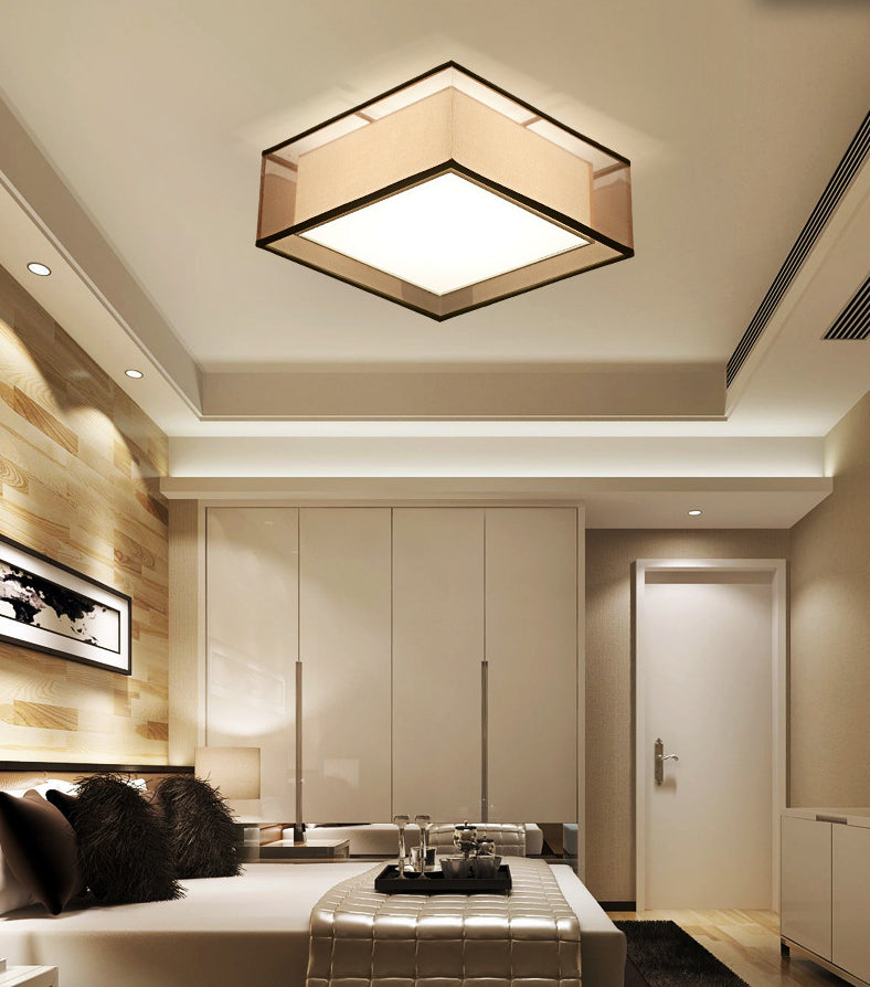 2-schermen stoffen plafondlamp rustieke woonkamer inbouwlamp in koffie