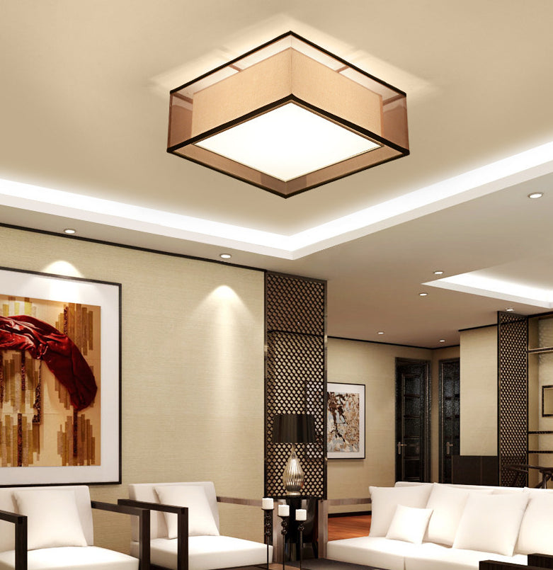 2-schermen stoffen plafondlamp rustieke woonkamer inbouwlamp in koffie