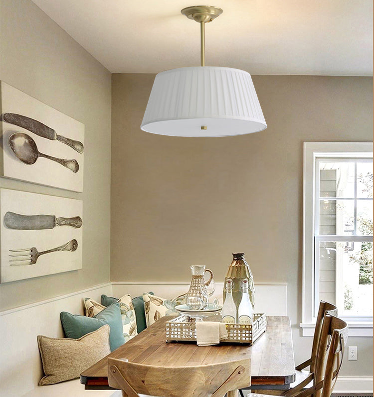 Geplooide Stof Tapered Drum Schaduw Plafond Lamp Minimalistische Eetkamer Semi-flush Licht