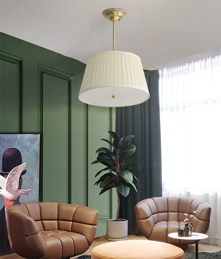 Geplooide Stof Tapered Drum Schaduw Plafond Lamp Minimalistische Eetkamer Semi-flush Licht