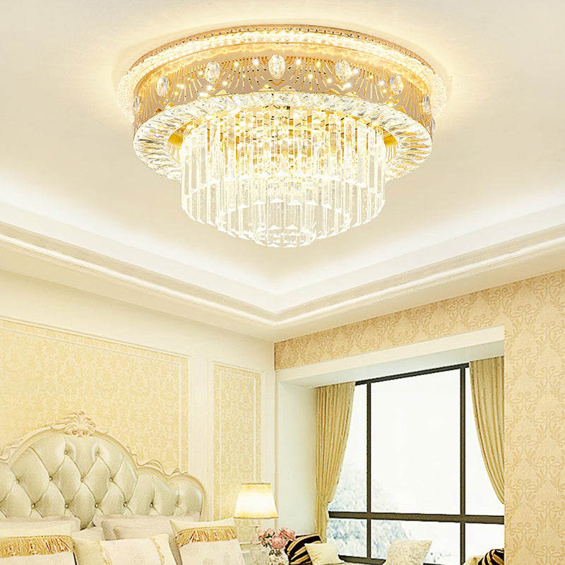 Multi-Layer Flush Ceiling Light Modern Crystal Bedroom LED Flush Mount Lighting in Gold