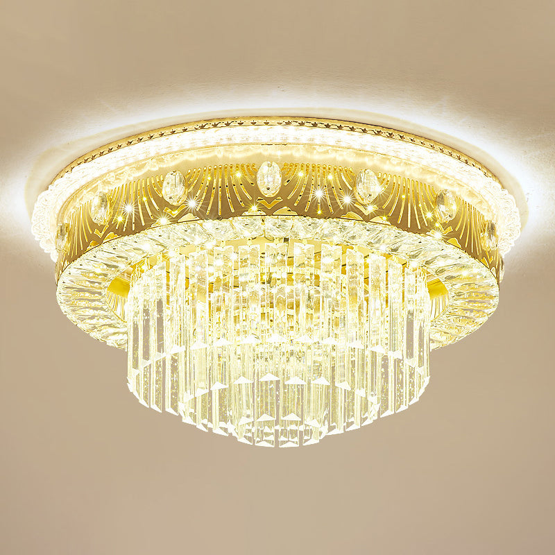 Multi-Layer Flush Ceiling Light Modern Crystal Bedroom LED Flush Mount Lighting in Gold