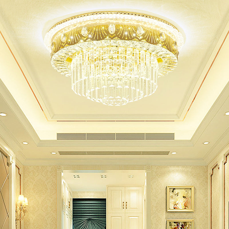 Multi-Layer Flush Ceiling Light Modern Crystal Bedroom LED Flush Mount Lighting in Gold