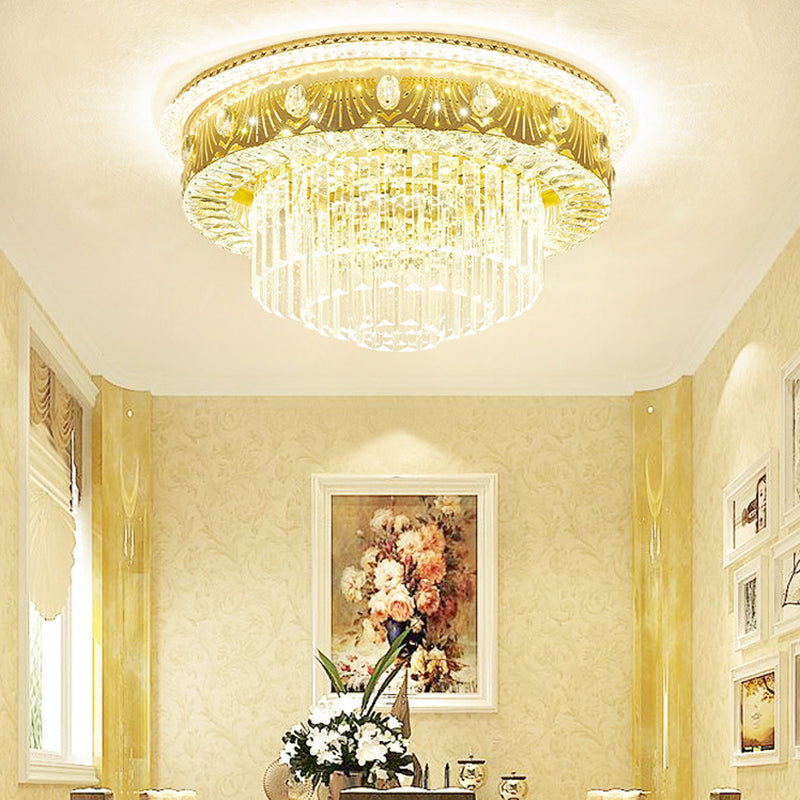 Multi-Layer Flush Ceiling Light Modern Crystal Bedroom LED Flush Mount Lighting in Gold