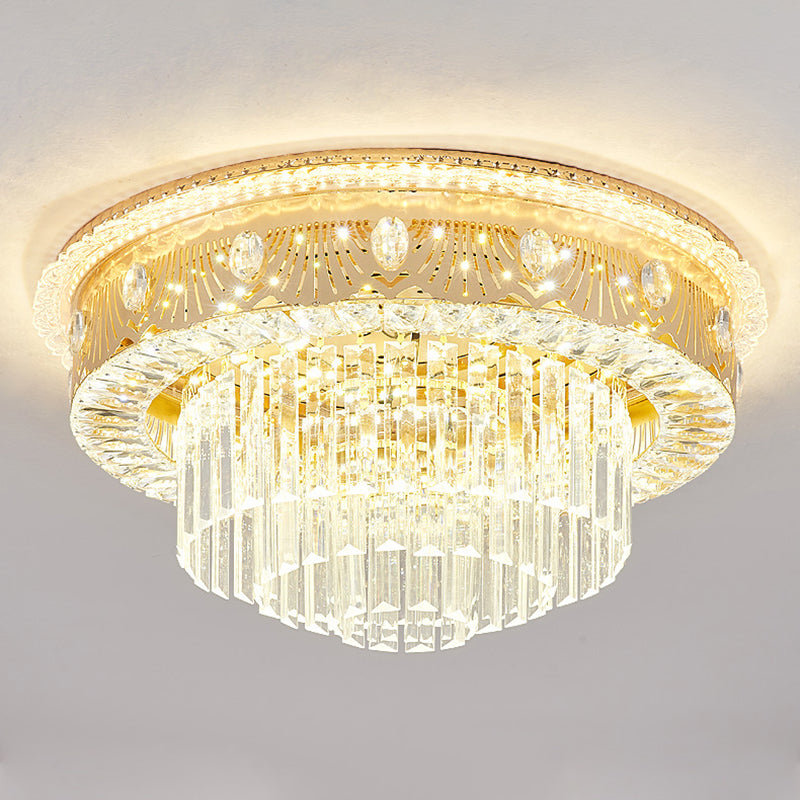 Multi-Layer Flush Ceiling Light Modern Crystal Bedroom LED Flush Mount Lighting in Gold