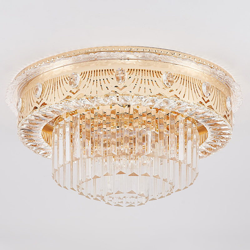Multi-Layer Flush Ceiling Light Modern Crystal Bedroom LED Flush Mount Lighting in Gold