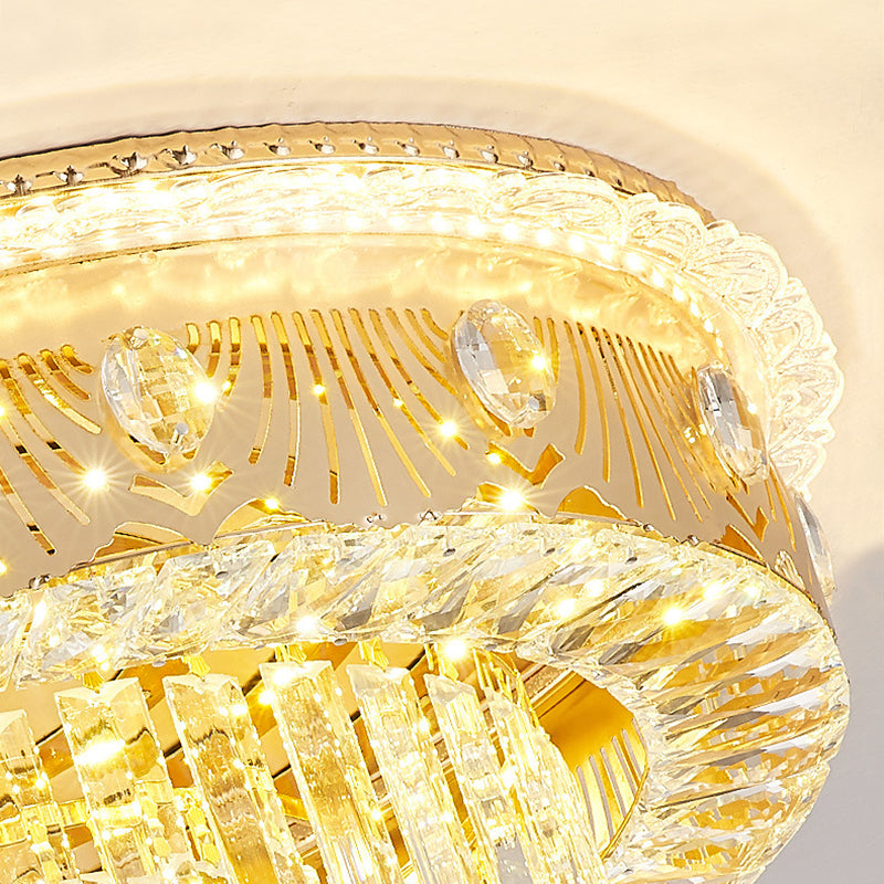 Multi-Layer Flush Ceiling Light Modern Crystal Bedroom LED Flush Mount Lighting in Gold